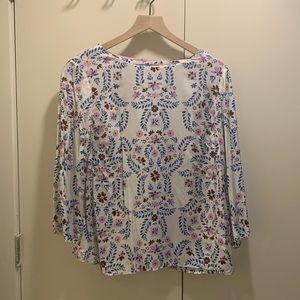 Boden white floral print blouse.  Size 14.